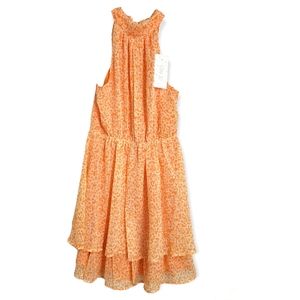 Autumn Print Chiffon A-line Daisy Allover Print Layered Chiffon Halter Dress Med